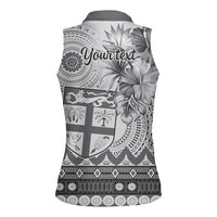 Vintage Bula Fiji Personalised Women Sleeveless Polo Shirt Beige Hibiscus Tapa Pattern