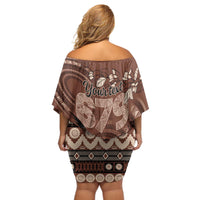 Personalised Bula Fiji 679 Off Shoulder Short Dress Fijian Tagimoucia Masi Tapa Art