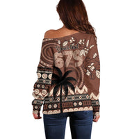 Personalised Bula Fiji 679 Off Shoulder Sweater Fijian Tagimoucia Masi Tapa Art