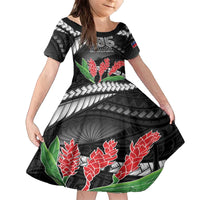 Personalised Samoa 685 Family Matching Off The Shoulder Long Sleeve Dress and Hawaiian Shirt Teuila Flower With Black Samoan Tattoo