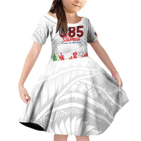 Personalised Samoa 685 Family Matching Off Shoulder Short Dress and Hawaiian Shirt Teuila Flower With White Samoan Tattoo