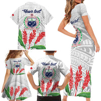 Personalised Samoa 685 Family Matching Short Sleeve Bodycon Dress and Hawaiian Shirt Teuila Flower With White Samoan Tattoo