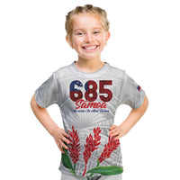 Personalised Samoa 685 Kid T Shirt Teuila Flower With White Samoan Tattoo LT9 White - Polynesian Pride