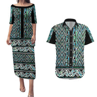 New Zealand Maori Niho Taniwha Couples Matching Puletasi and Hawaiian Shirt Papua Shell - Mangopare Puhoro Pattern