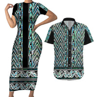 New Zealand Maori Niho Taniwha Couples Matching Short Sleeve Bodycon Dress and Hawaiian Shirt Papua Shell - Mangopare Puhoro Pattern