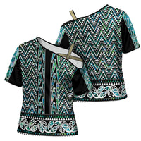 New Zealand Maori Niho Taniwha Cross Shoulder Shirt Papua Shell - Mangopare Puhoro Pattern