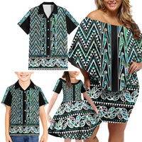 New Zealand Maori Niho Taniwha Family Matching Off Shoulder Short Dress and Hawaiian Shirt Papua Shell - Mangopare Puhoro Pattern
