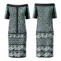New Zealand Maori Niho Taniwha Family Matching Puletasi and Hawaiian Shirt Papua Shell - Mangopare Puhoro Pattern LT9 Mom's Dress Green - Polynesian Pride