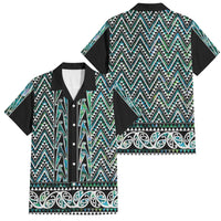 New Zealand Maori Niho Taniwha Family Matching Puletasi and Hawaiian Shirt Papua Shell - Mangopare Puhoro Pattern LT9 Dad's Shirt - Short Sleeve Green - Polynesian Pride