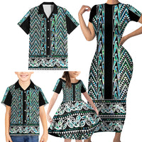 New Zealand Maori Niho Taniwha Family Matching Short Sleeve Bodycon Dress and Hawaiian Shirt Papua Shell - Mangopare Puhoro Pattern