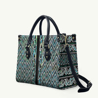 New Zealand Maori Niho Taniwha Leather Bag Papua Shell - Mangopare Puhoro Pattern