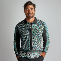 New Zealand Maori Niho Taniwha Long Sleeve Polo Shirt Papua Shell - Mangopare Puhoro Pattern