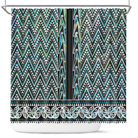 New Zealand Maori Niho Taniwha Shower Curtain Papua Shell - Mangopare Puhoro Pattern