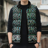 New Zealand Maori Niho Taniwha Sleeveless Puffer Jacket Papua Shell - Mangopare Puhoro Pattern