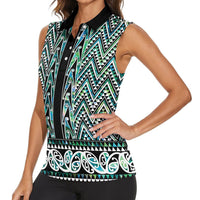 New Zealand Maori Niho Taniwha Women Sleeveless Polo Shirt Papua Shell - Mangopare Puhoro Pattern