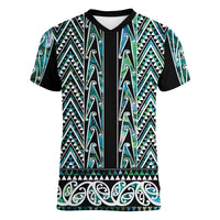 New Zealand Maori Niho Taniwha Women V-Neck T-Shirt Papua Shell - Mangopare Puhoro Pattern
