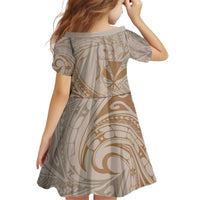 Hawaii Monk Seal and Map Kid Short Sleeve Dress Polynesian Kanaka Maoli Beige Vibe