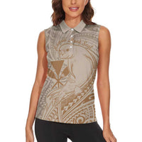 Hawaii Monk Seal and Map Women Sleeveless Polo Shirt Polynesian Kanaka Maoli Beige Vibe