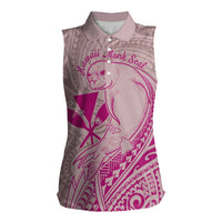 Hawaii Monk Seal and Map Women Sleeveless Polo Shirt Polynesian Kanaka Maoli Pink Vibe