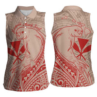 Hawaii Monk Seal and Map Women Sleeveless Polo Shirt Polynesian Kanaka Maoli Red Vibe
