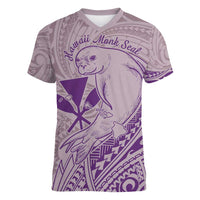 Hawaii Monk Seal and Map Women V-Neck T-Shirt Polynesian Kanaka Maoli Violet Vibe