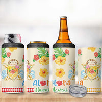 Kawaii Turtle 4 in 1 Can Cooler Tumbler Aloha Hibiscus Flowers
