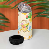 Kawaii Turtle 4 in 1 Can Cooler Tumbler Aloha Hibiscus Flowers
