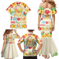 Kawaii Turtle Family Matching Mermaid Dress and Hawaiian Shirt Aloha Hibiscus Flowers