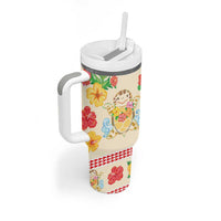 Kawaii Turtle Tumbler With Handle Aloha Hibiscus Flowers