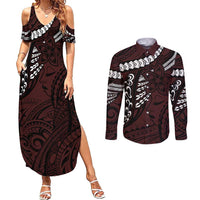 Polynesian Girl Tribal Tattoo Couples Matching Summer Maxi Dress and Long Sleeve Button Shirt Oxbood Vibe
