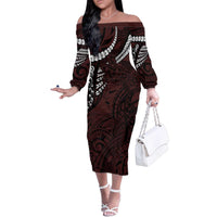 Polynesian Girl Tribal Tattoo Family Matching Off The Shoulder Long Sleeve Dress and Hawaiian Shirt Oxbood Vibe