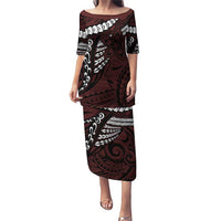 Polynesian Girl Tribal Tattoo Puletasi Oxbood Vibe LT9 Long Dress Oxblood - Polynesian Pride