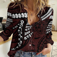 Polynesian Girl Tribal Tattoo Women Casual Shirt Oxbood Vibe