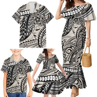 Polynesian Girl Tribal Tattoo Family Matching Mermaid Dress and Hawaiian Shirt Beige Vibe