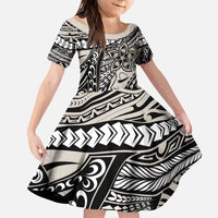 Polynesian Girl Tribal Tattoo Kid Short Sleeve Dress Beige Vibe LT9 KID Beige - Polynesian Pride