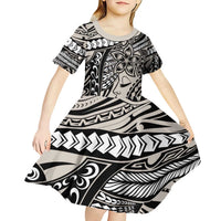 Polynesian Girl Tribal Tattoo Kid Short Sleeve Dress Beige Vibe LT9 - Polynesian Pride