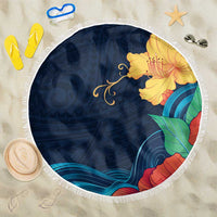 Polynesian Hibiscus Flower Waves Pattern Beach Blanket