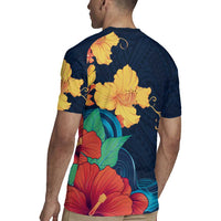 Polynesian Hibiscus Flower Waves Pattern Rugby Jersey