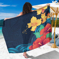 Polynesian Hibiscus Flower Waves Pattern Sarong
