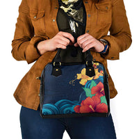 Polynesian Hibiscus Flower Waves Pattern Shoulder Handbag