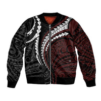 Polynesian Oxblood Line Art Tribal Tattoo Bomber Jacket