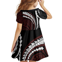 Polynesian Oxblood Line Art Tribal Tattoo Family Matching Mermaid Dress and Hawaiian Shirt