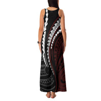 Polynesian Oxblood Line Art Tribal Tattoo Family Matching Tank Maxi Dress and Hawaiian Shirt