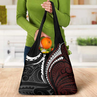 Polynesian Oxblood Line Art Tribal Tattoo Grocery Bag