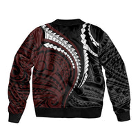 Polynesian Oxblood Line Art Tribal Tattoo Sleeve Zip Bomber Jacket