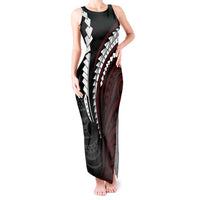 Polynesian Oxblood Line Art Tribal Tattoo Tank Maxi Dress LT9 Women Beige - Polynesian Pride