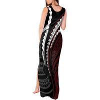 Polynesian Oxblood Line Art Tribal Tattoo Tank Maxi Dress LT9 - Polynesian Pride