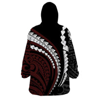 Polynesian Oxblood Line Art Tribal Tattoo Wearable Blanket Hoodie