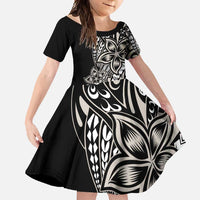 Polynesian Plumeria Floral Tattoo Pattern Family Matching Tank Maxi Dress and Hawaiian Shirt Beige Style