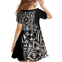 Polynesian Plumeria Floral Tattoo Pattern Kid Short Sleeve Dress Beige Style